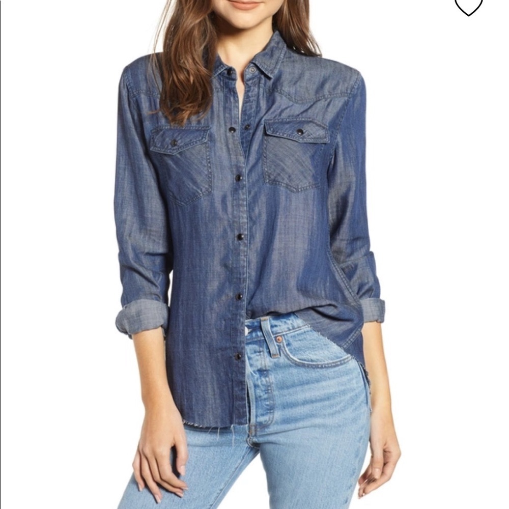 Rails renee raw hem denim shirt in dark wash